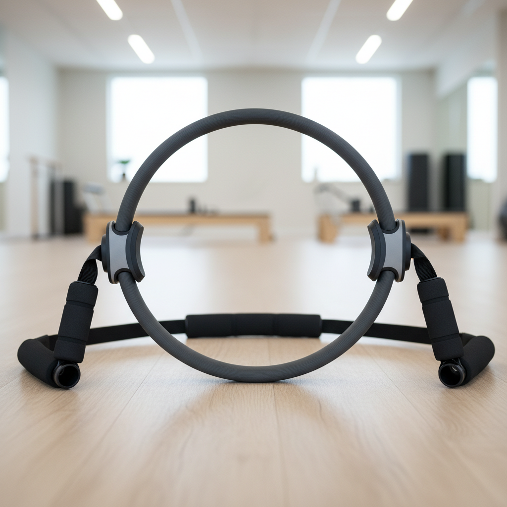 Pilates magic circle resistance ring in black with padded handles for toning exercises