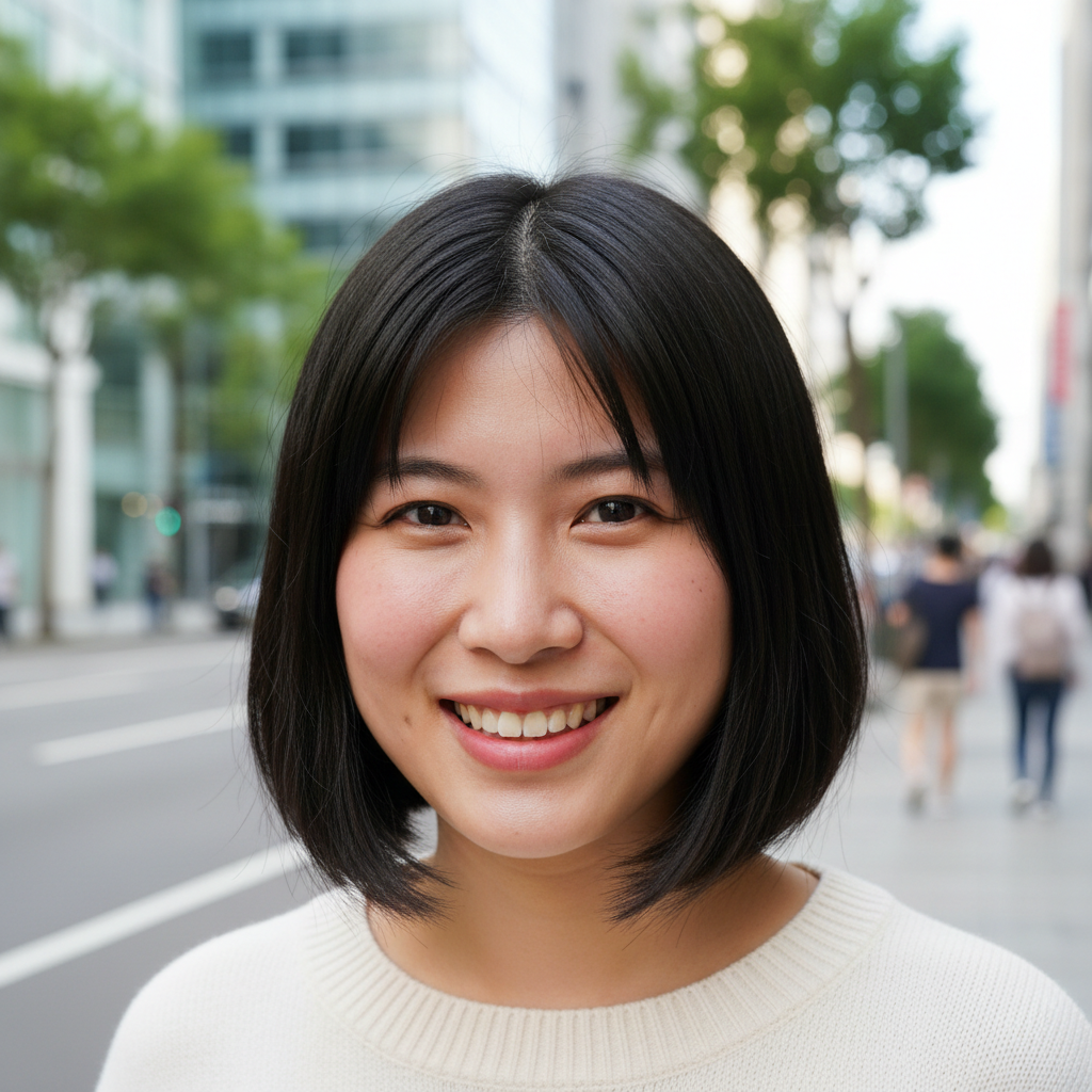 台灣年輕女性，笑容溫暖，短髮，室內柔和光線