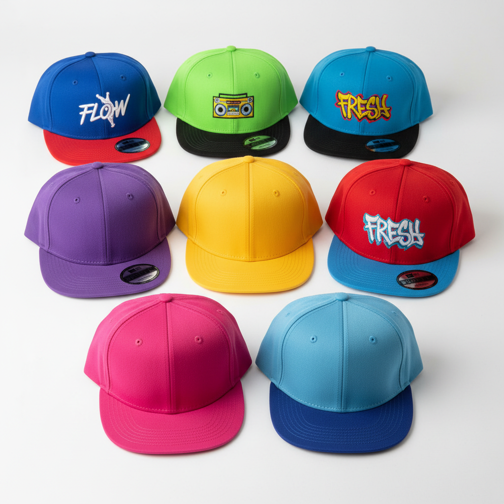 Snapback caps in various colors for kids hip-hop crew