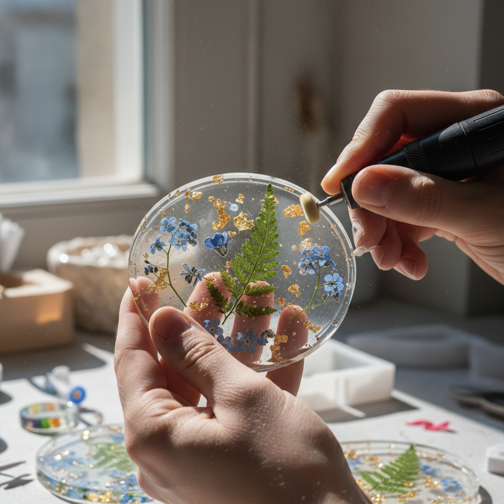 Artisan hands crafting a natural mineral gift piece with precision