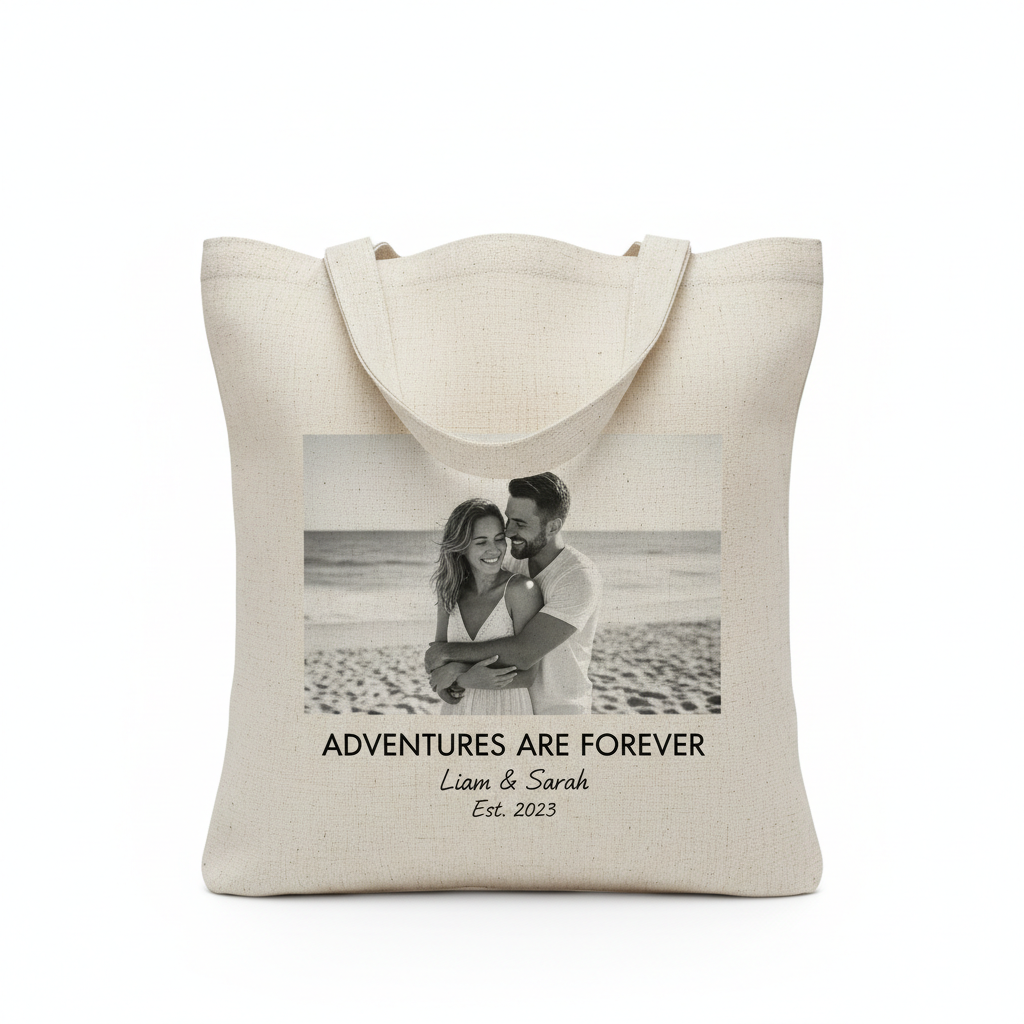 Custom printed canvas tote bag with design, bright airy product photography