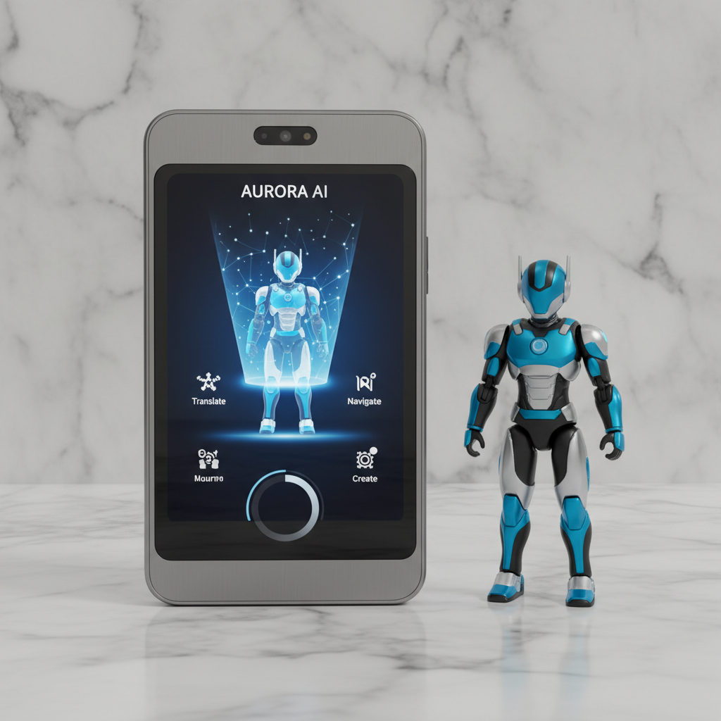 Dark futuristic AI interface with glowing elements
