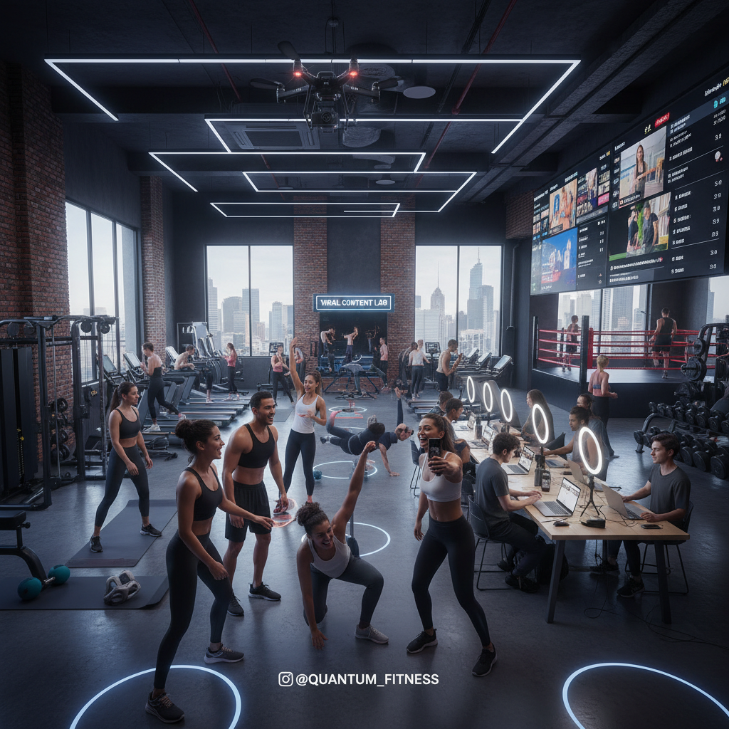 Modern gym fitness center with cardio machines and entertainment screens for members