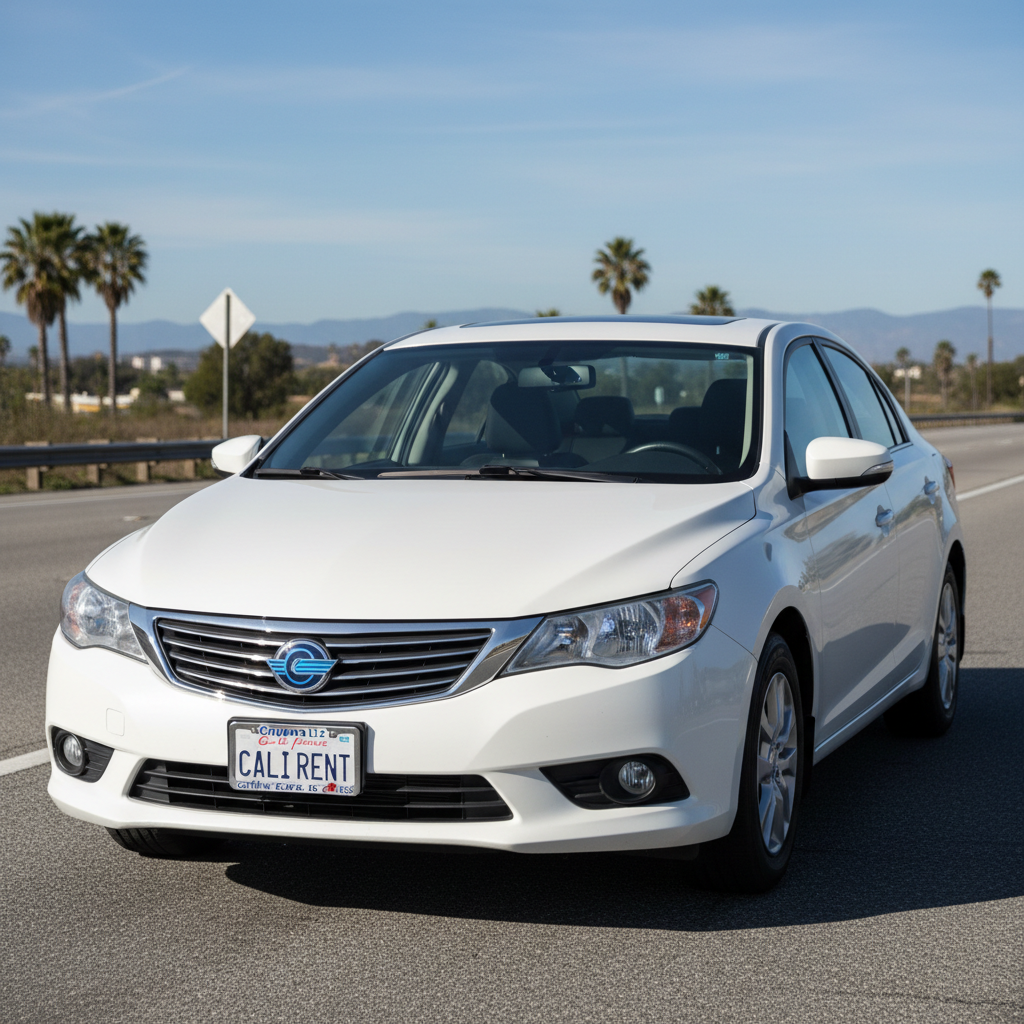 Clean passenger car on a California road representing Cruvora LLC's reliable rental fleet