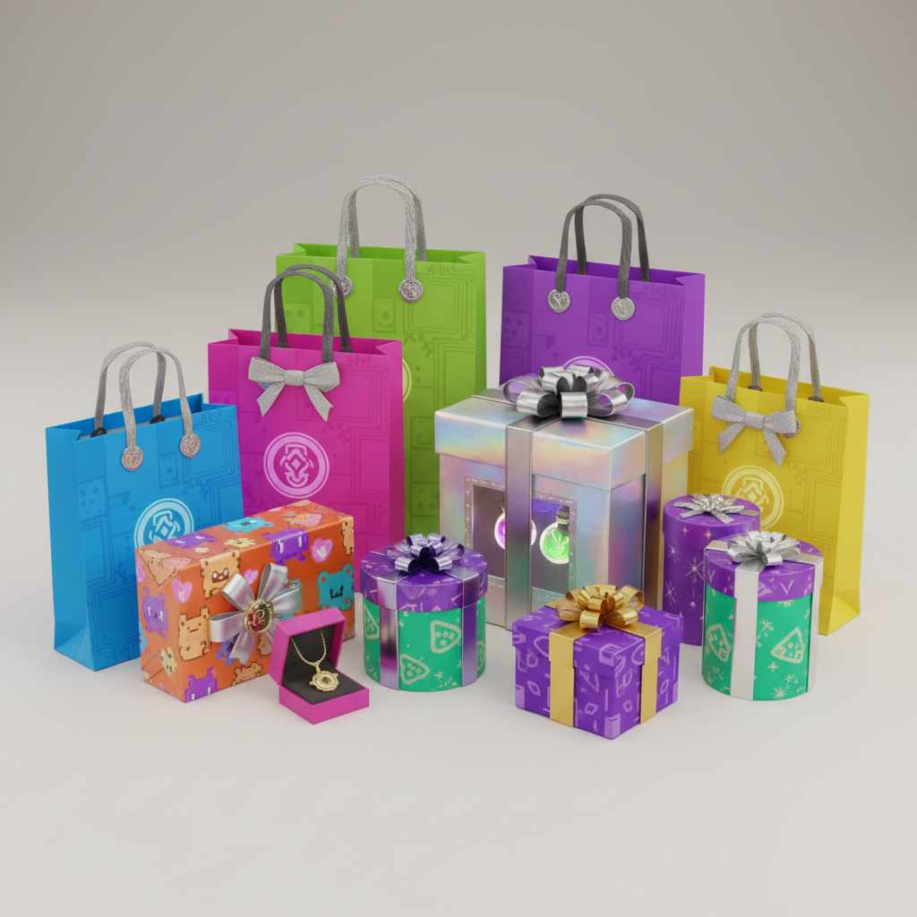 Colorful shopping bags and gift boxes on bright white background, consumer goods, clean well-lit product display