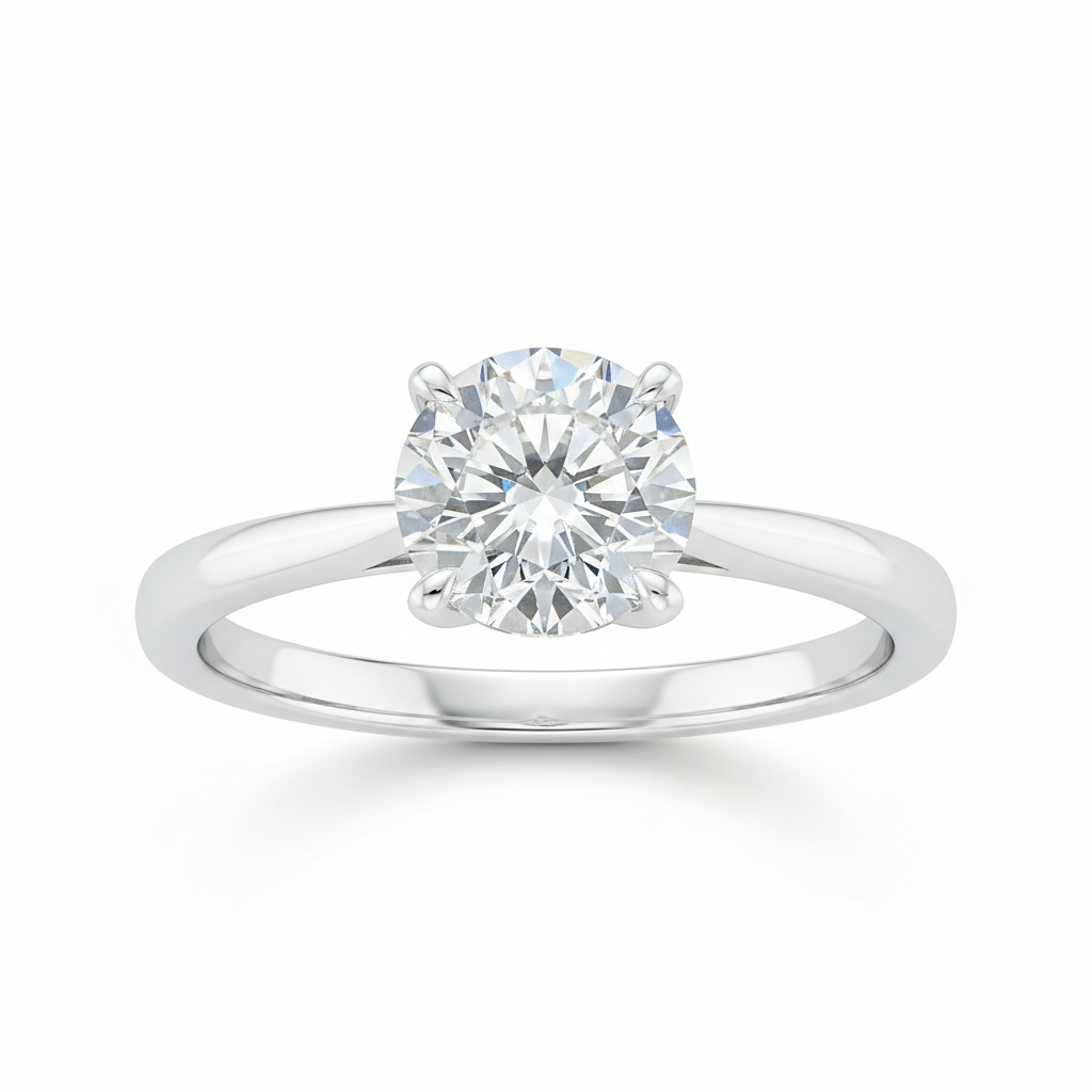 1.00ct round brilliant solitaire engagement ring in 18K white gold — DETARA