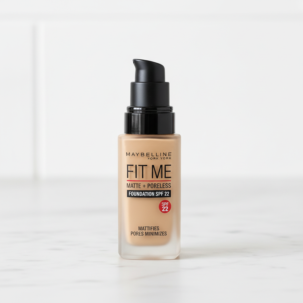 Silk Veil Foundation product shot, clean white background, professional beauty photography