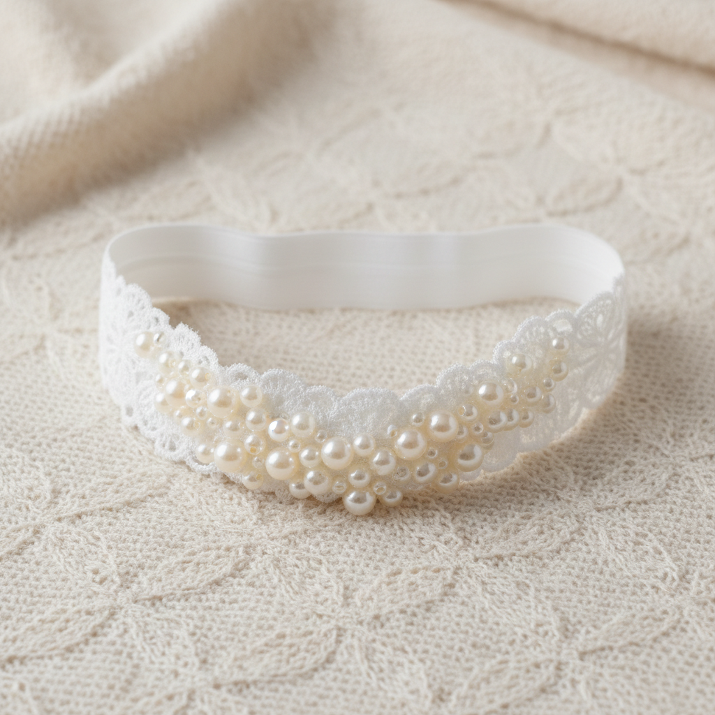 Delicate pearl-white crochet bow hair clip on cream background, soft feminine styling