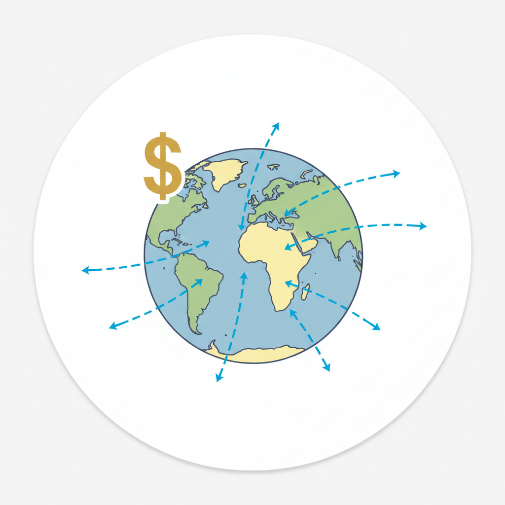 Illustration d'un globe terrestre représentant les transferts d'argent internationaux instantanés