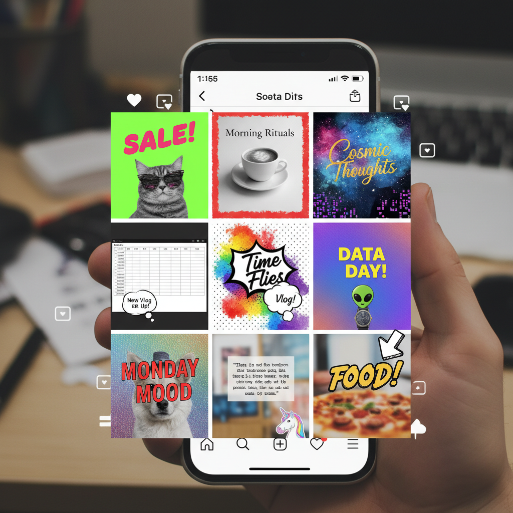 Disorganized carousel social media posts with mismatched styling