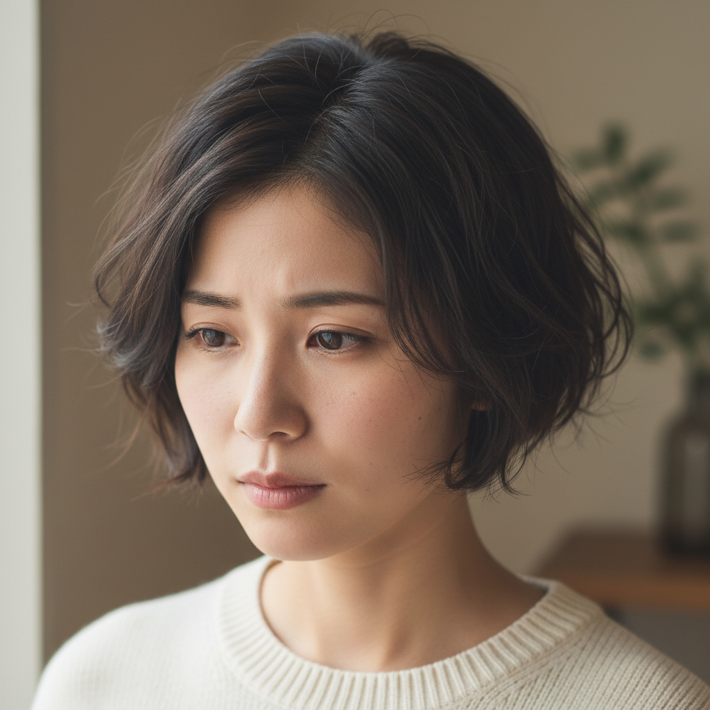 Japanese woman with elegant minimalist aesthetic, soft light, artistic portrait