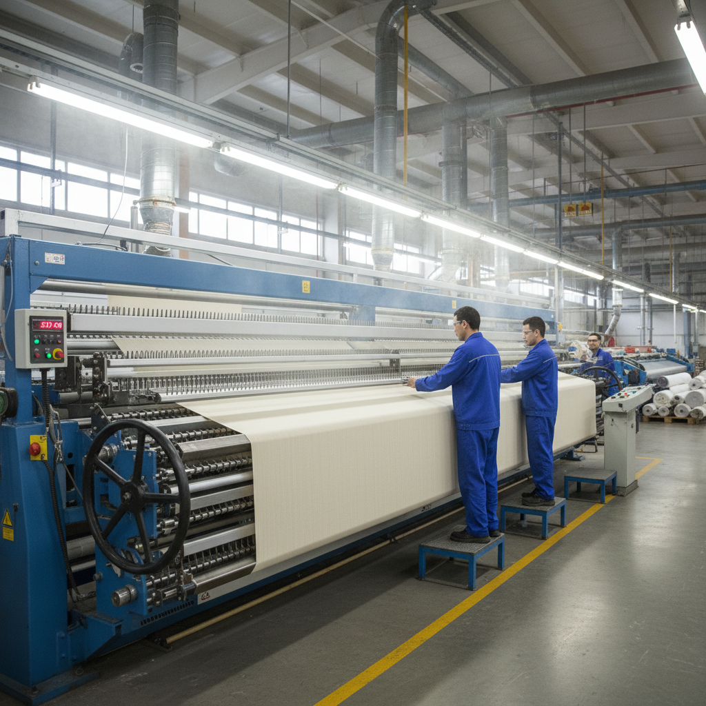 Industrial stenter frame machine setting fabric width in textile finishing plant