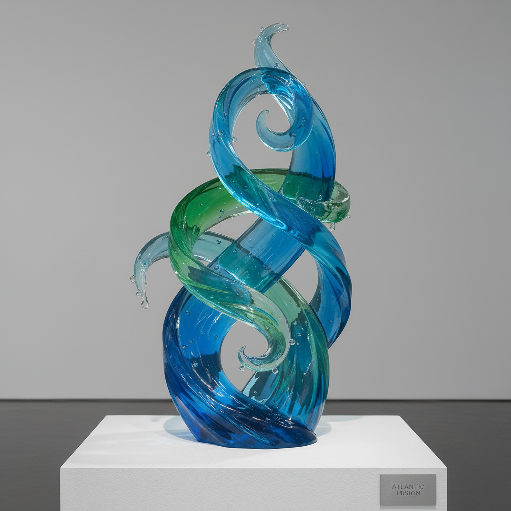 Escultura 3D abstracta inspirada en las olas del Atlántico con formas fluidas