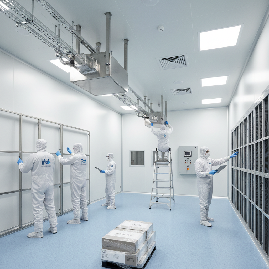 Matrix Cleanroom engineering team conducting precision cleanroom installation with advanced HVAC systems and modular wall panels