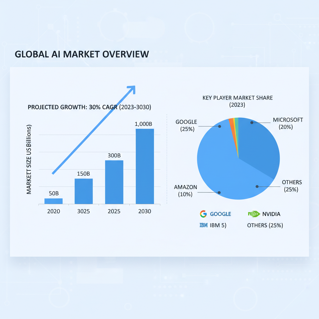 AI industry market size chart with growth projections and key player market shares