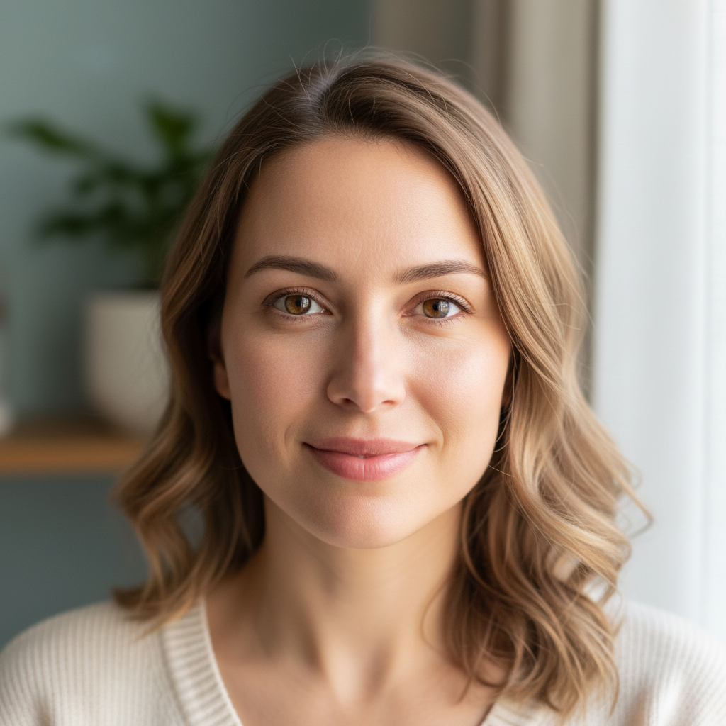 Woman with warm smile and brown hair