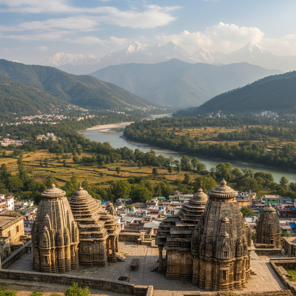 Chamba town with ancient Lakshmi Narayan temples and Ravi river valley Himachal Pradesh