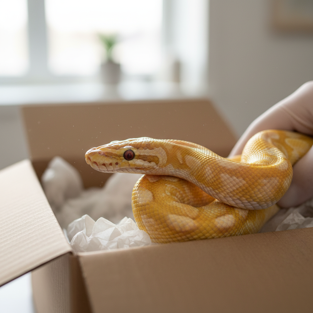 Video thumbnail of albino ball python unboxing showing yellow coloration