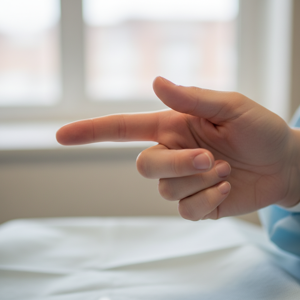 Hand with finger extended, showing range of motion after trigger finger treatment
