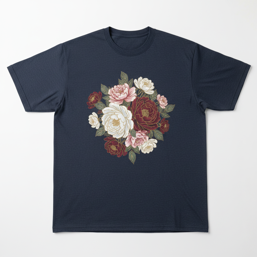 White custom printed t-shirt on dark studio background with dramatic lighting