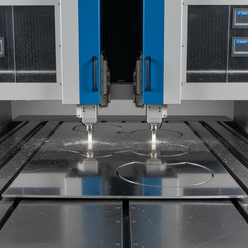 KF-5120 dual-head waterjet production machine cutting aerospace aluminum sheet