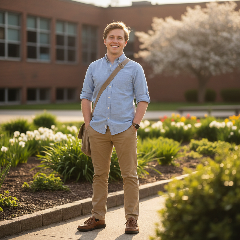 Daniel Osei, teacher with warm expression outdoors