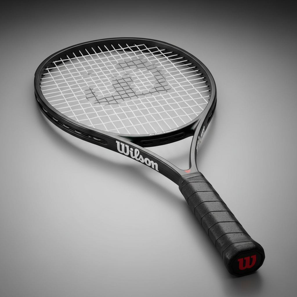 Raquette de tennis Wilson noire sur fond de court