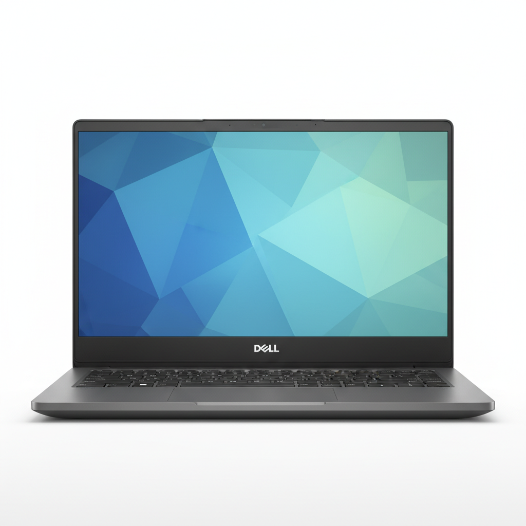 Dell Latitude 7420 slim business laptop open on office desk, dark chassis