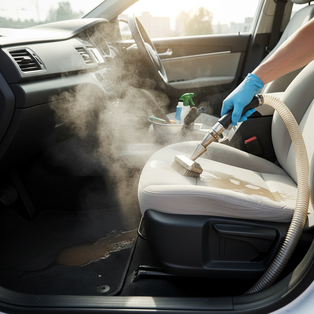 Pranie tapicerki samochodowej — czyszczenie foteli i dywanów ekstrakcją parową