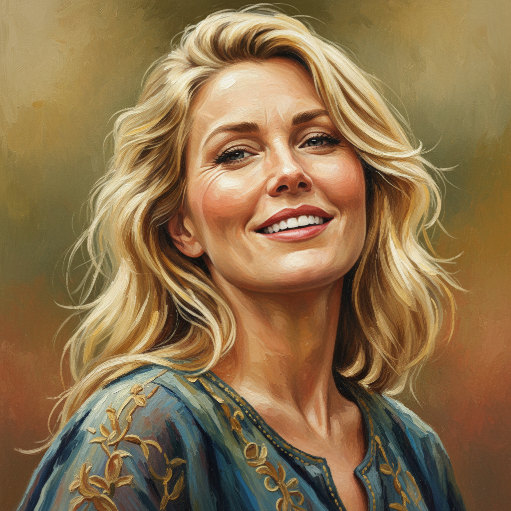 Professional headshot of Emily Watson, Head of Product with blonde hair in teal blouse with creative expression