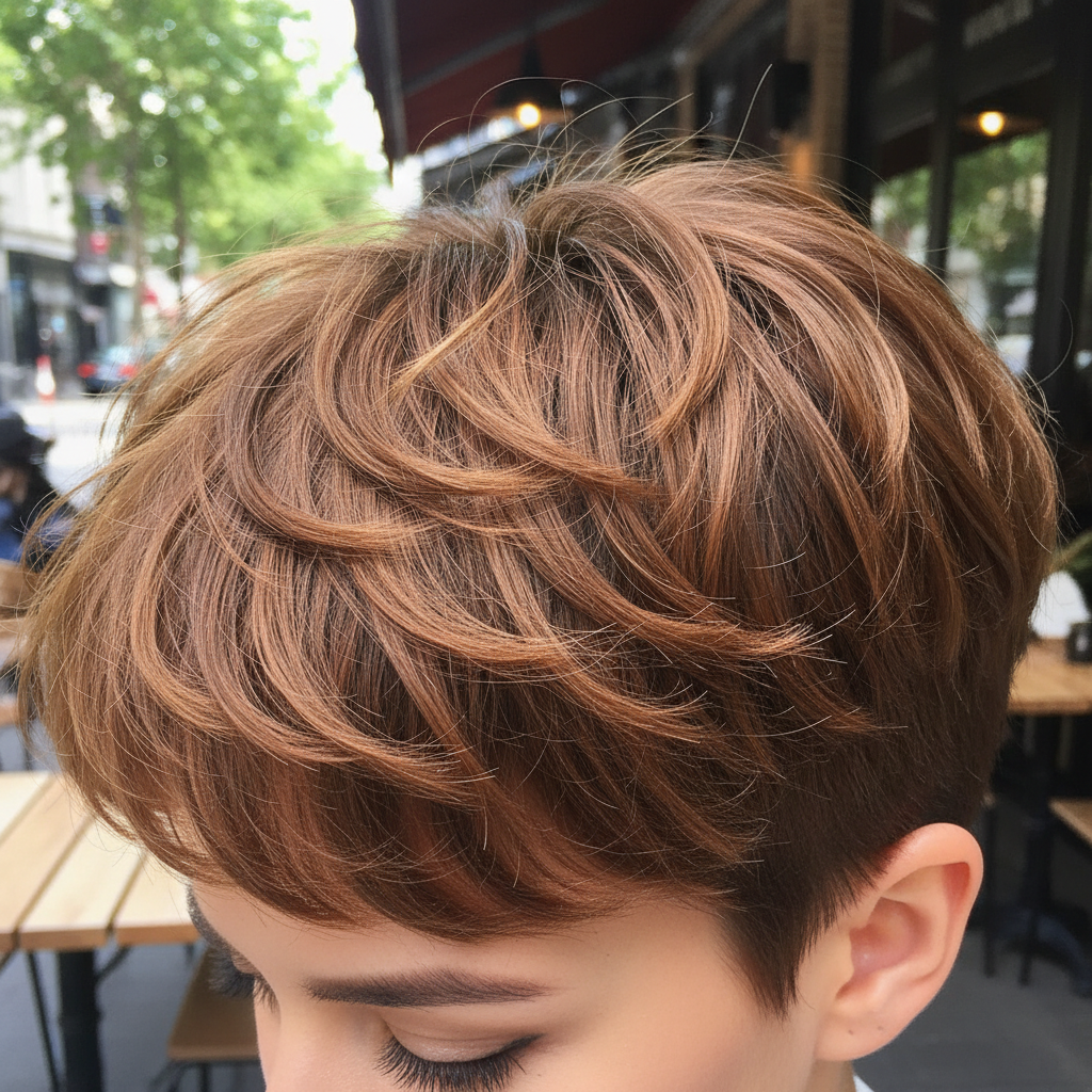 Cropped pixie with textured crown and tapered nape