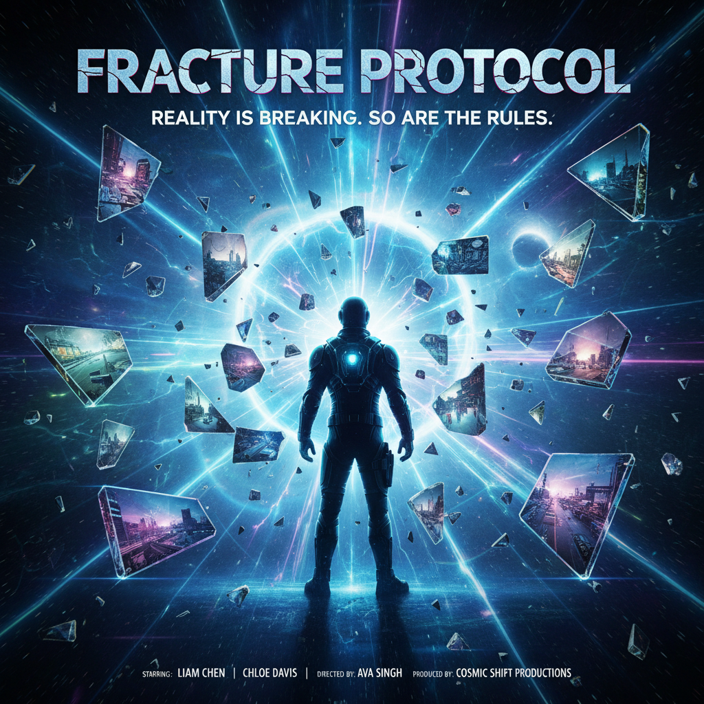 Fracture Protocol sci-fi movie poster with quantum effects