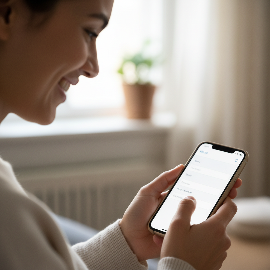 Person udfylder formular på en smartphone