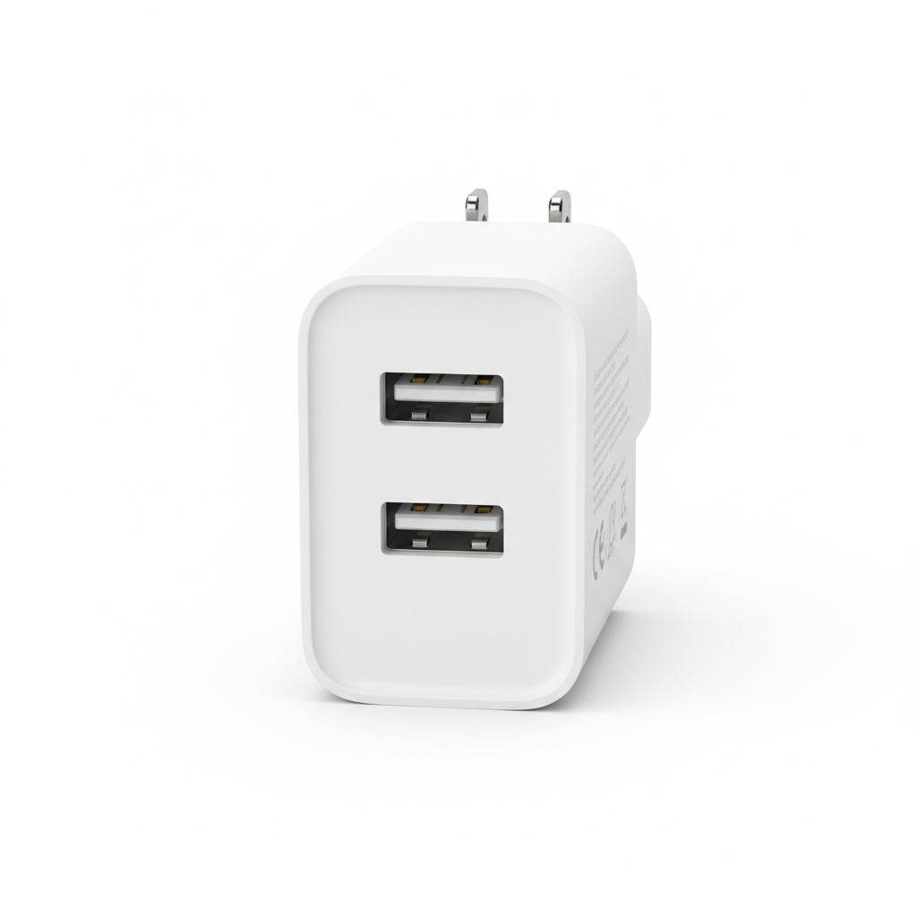 White dual-port wall charger adapter with USB-C and USB-A ports