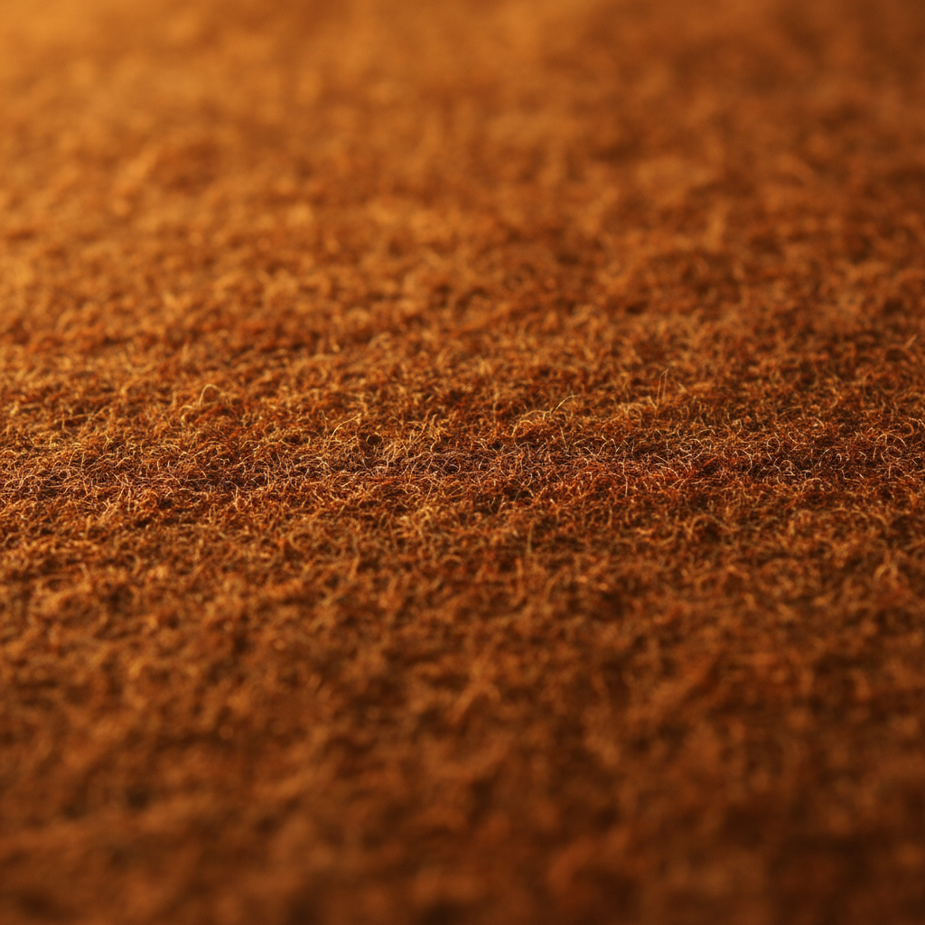Tissu feutré brun-beige plié sur table d'atelier, texture dense, lumière naturelle latérale