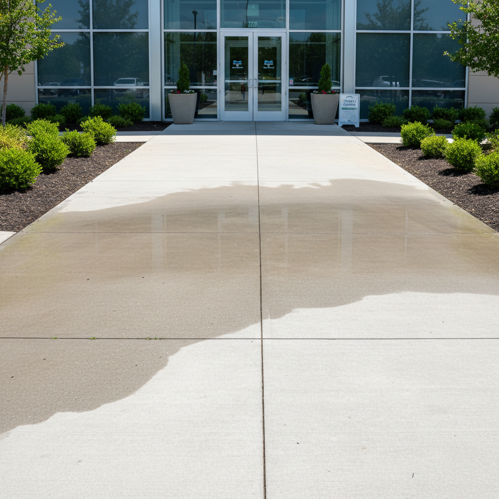 Clean commercial sidewalk and entryway in Tucson Arizona after professional gum removal and pressure washing service