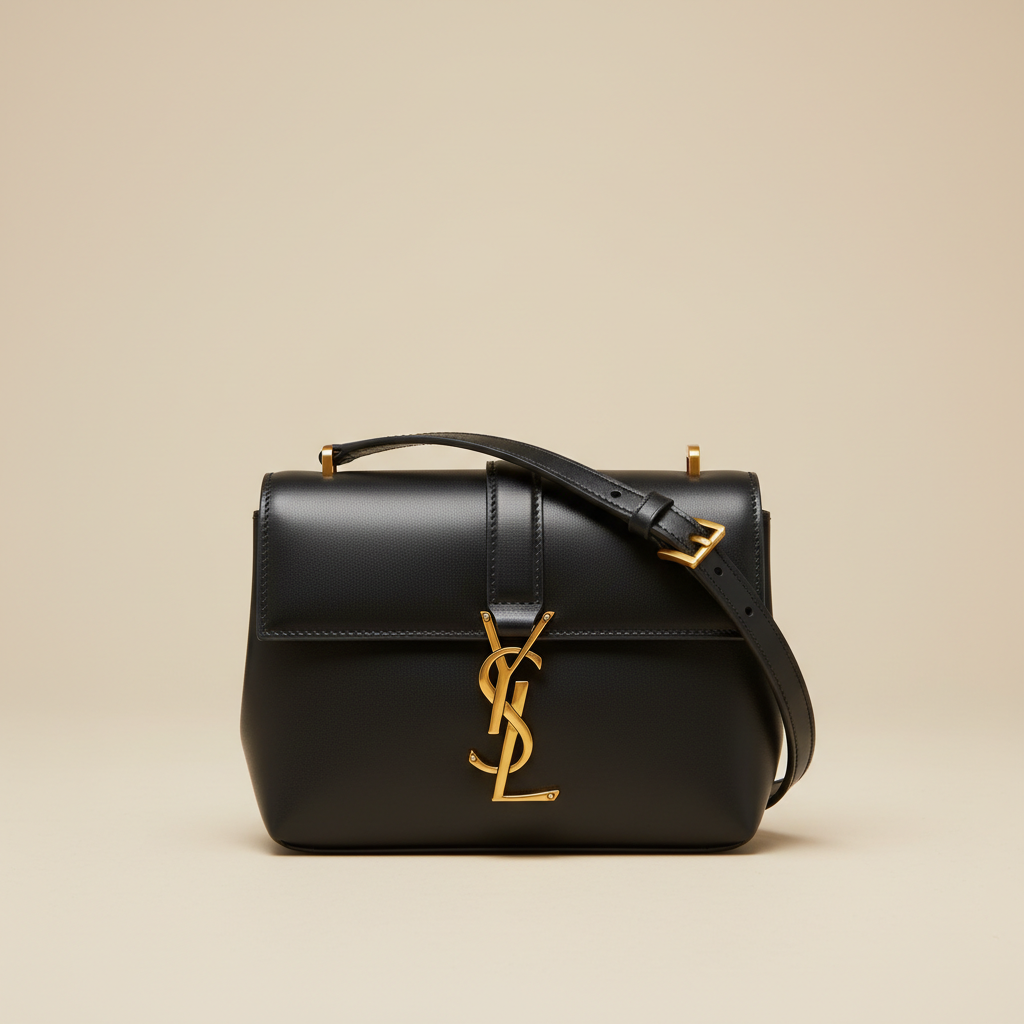 Luxury mini bag with gold chain strap against dark velvet background