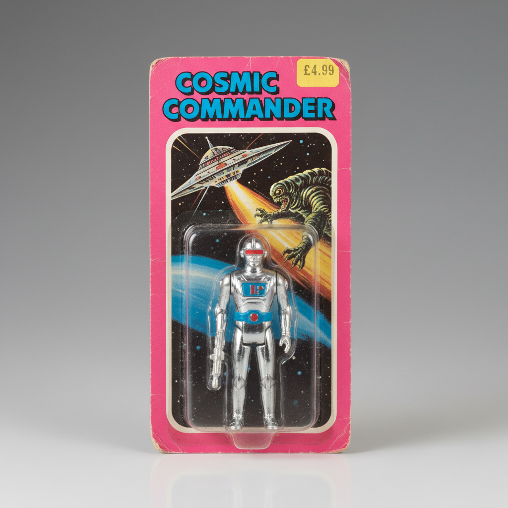 Vintage action figure in original packaging with price sticker still attached