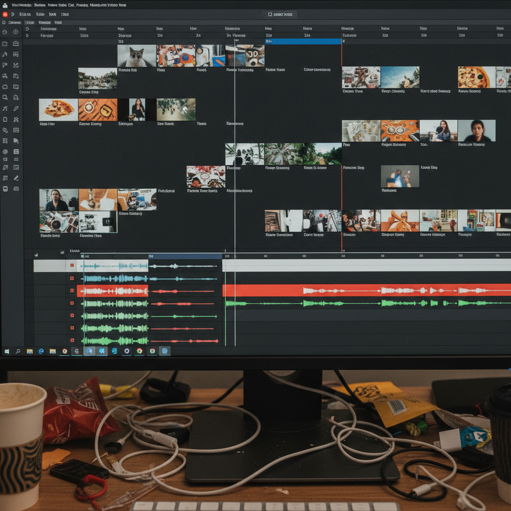 Video editing timeline in Adobe Premiere Pro on a monitor