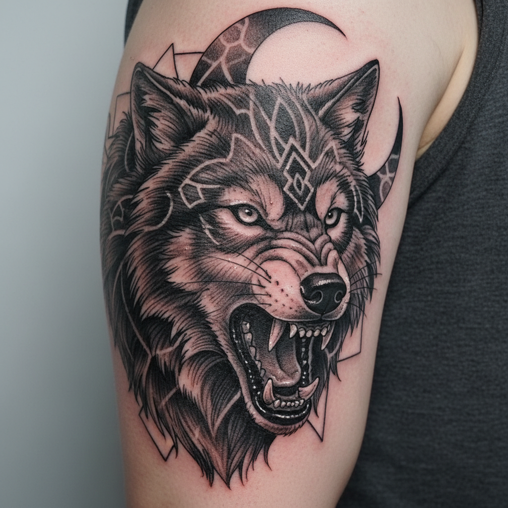 Fresh black and grey realism tattoo showing raised skin, vivid contrast, and sharp line definition immediately after completion