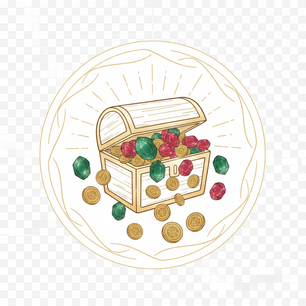 Golden treasure chest overflowing with gems on dark background