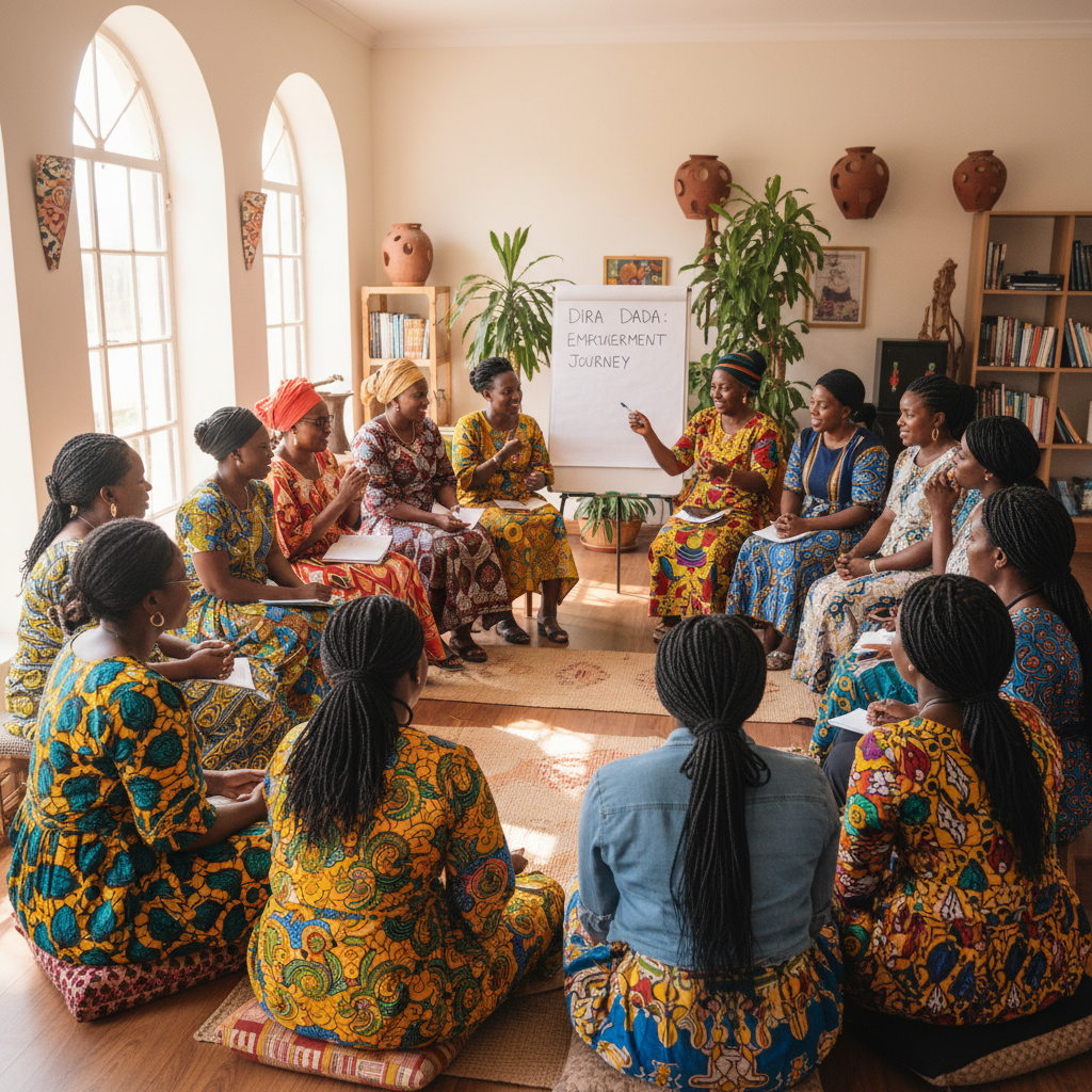 African women in a Dira Dada mentorship programme session, warm collaborative atmosphere