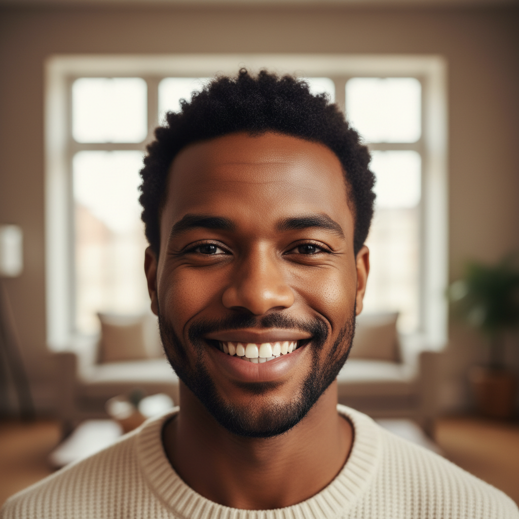 Nigerian American man with warm smile, James Okafor