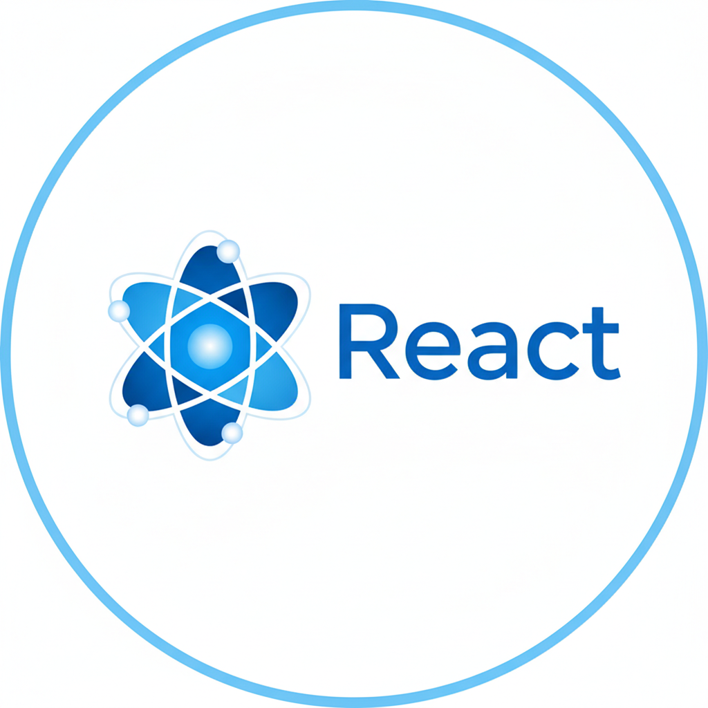 React logo - blue atom symbol with orbiting electrons