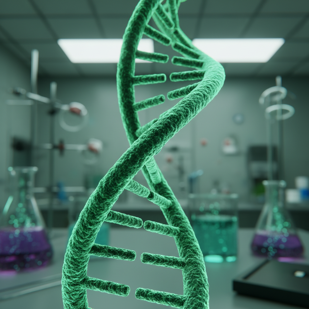 DNA helix visualization with bright laboratory equipment in clinical research setting