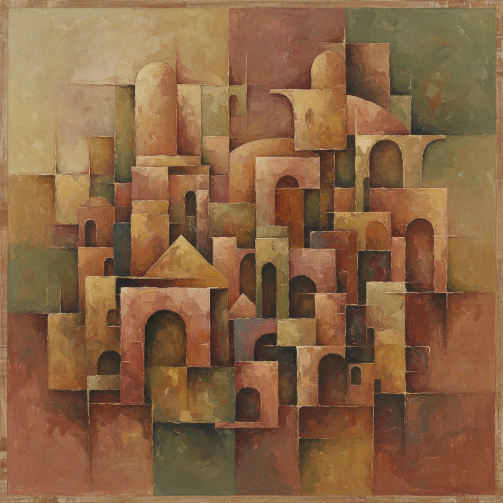 Square encaustic painting in warm amber and honey tones, circular forms in layered wax