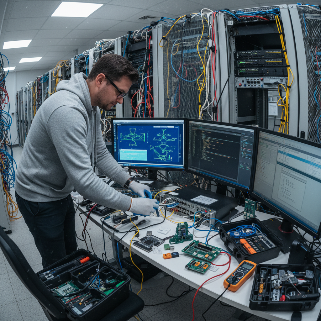 Security auditor conducting technical verification testing on enterprise network infrastructure