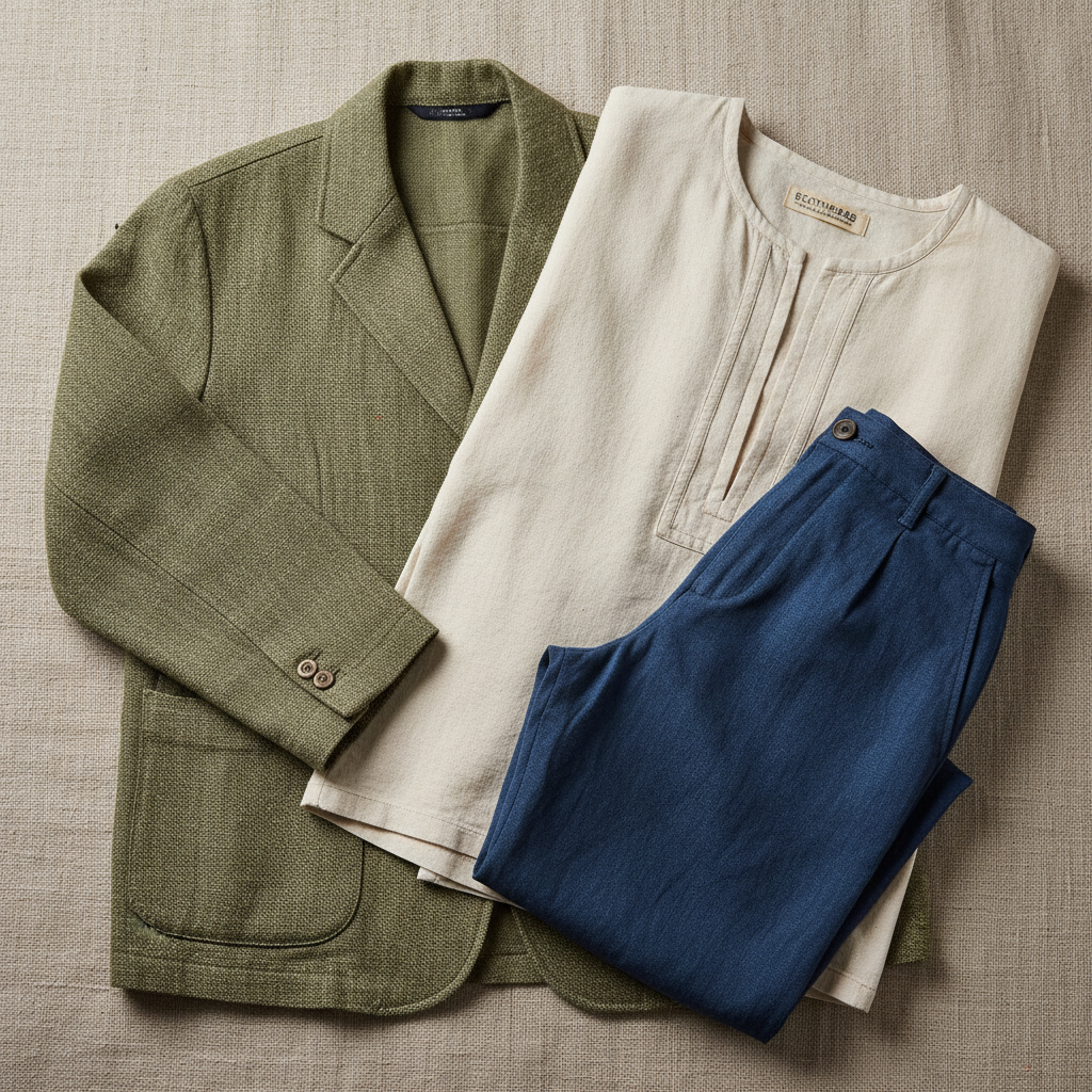 Grijze pantalon netjes gevouwen op witte achtergrond — professionele stijl