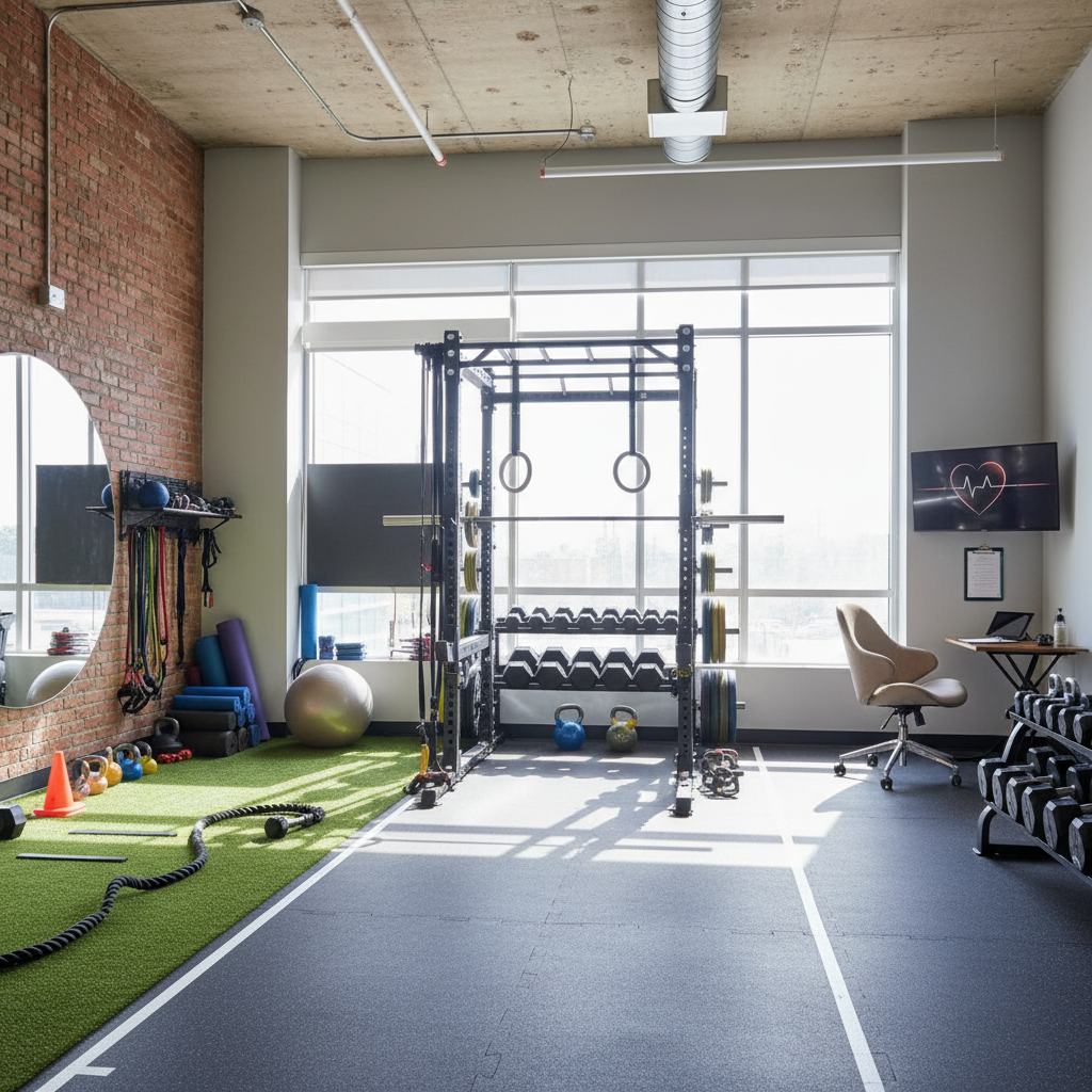 Gym workout space with weights and equipment for structured strength training coaching