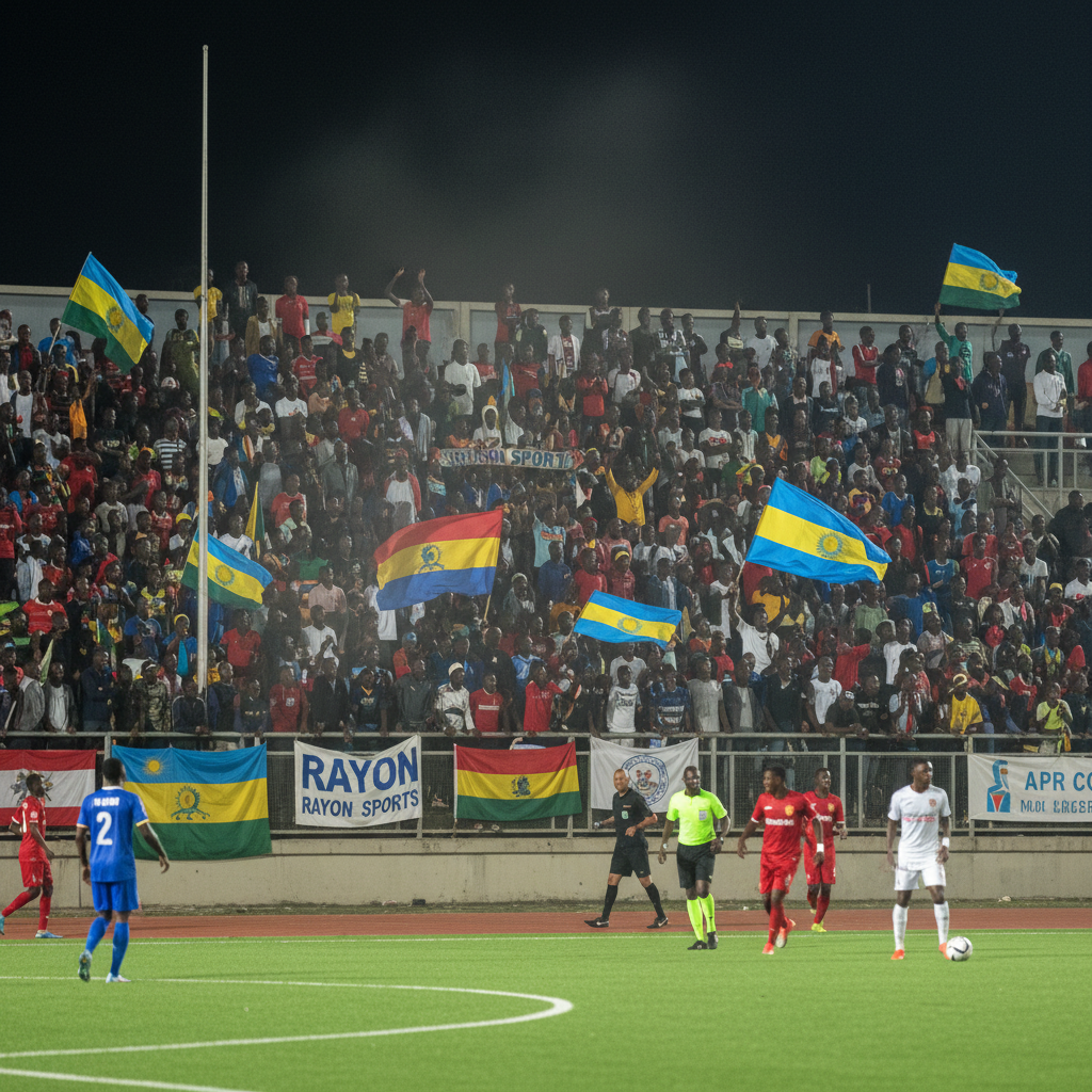 Rwanda Premier League football match with local fans in stands